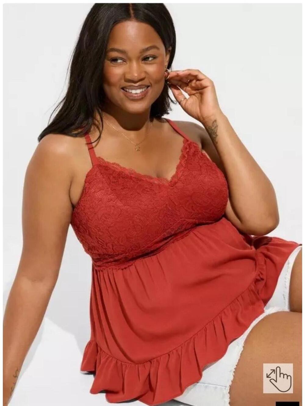 Torrid Red Babydoll Crinkle Washable Crinkle Gauze And Lace Tank 2X Fairy Boho